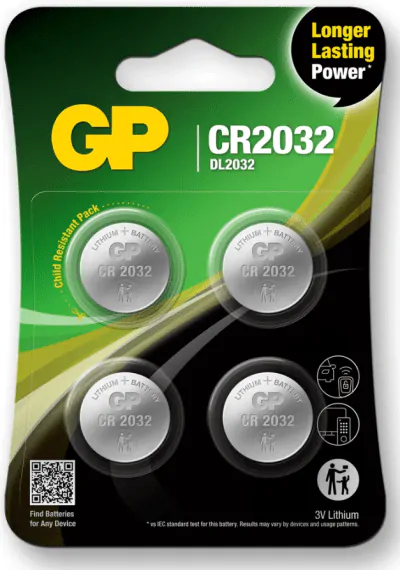Batteri Knappecelle CR2032 Lithium 4 pk, 3V, GPBatteries