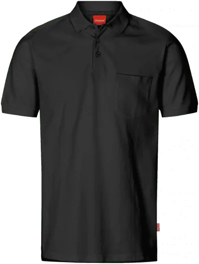 Poloshirt bomuldspiqué m/lomme Sort Str. L - 3 XL Kansas